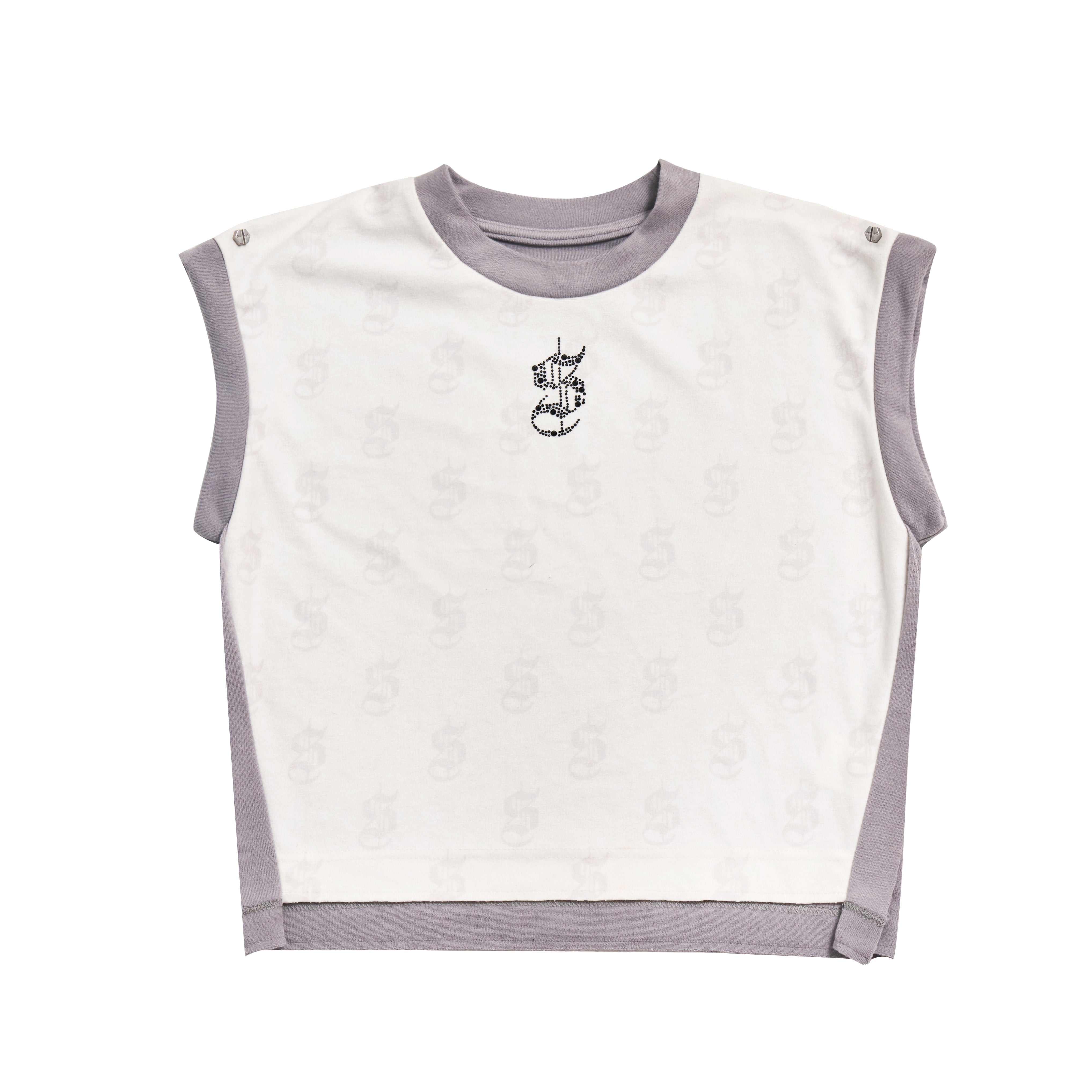 【S$ Diamond Dollar Collection】Exposed Stitch Diamond Dollar Logo Vest - WHITE-GRAY Pattern