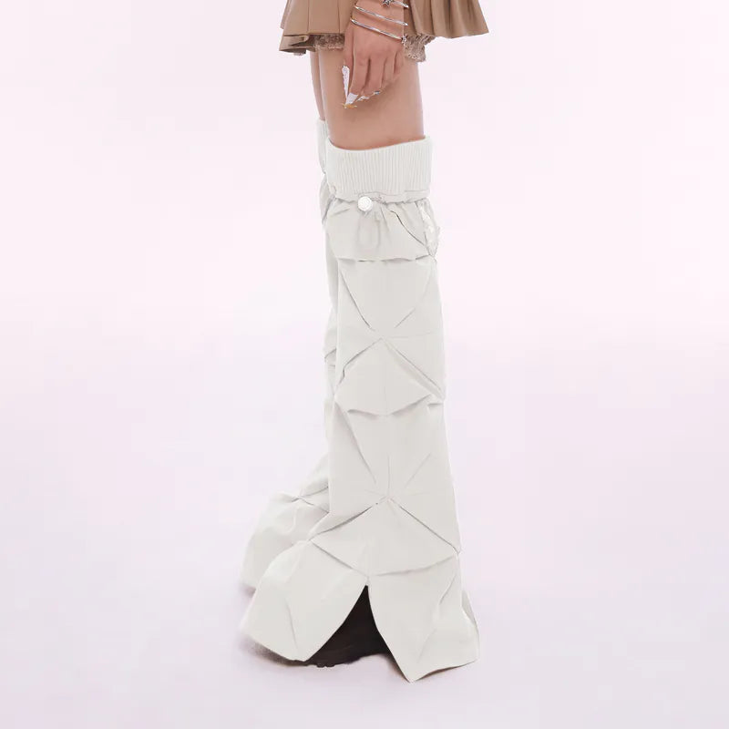 【Seivson 2000 Diamond Collection】六角形折りたたみ立体構造のレッグウォーマー -WHITE