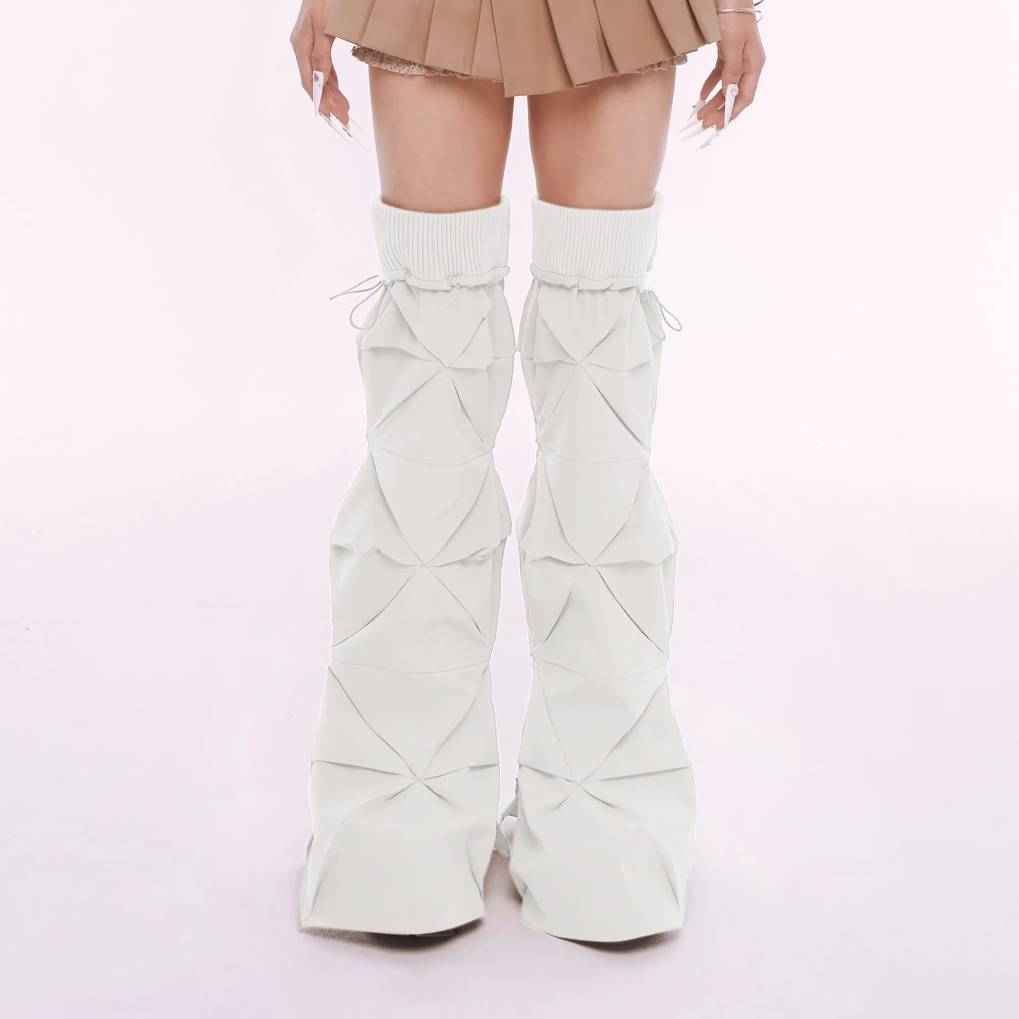 【Seivson 2000 Diamond Collection】六角形折りたたみ立体構造のレッグウォーマー -WHITE