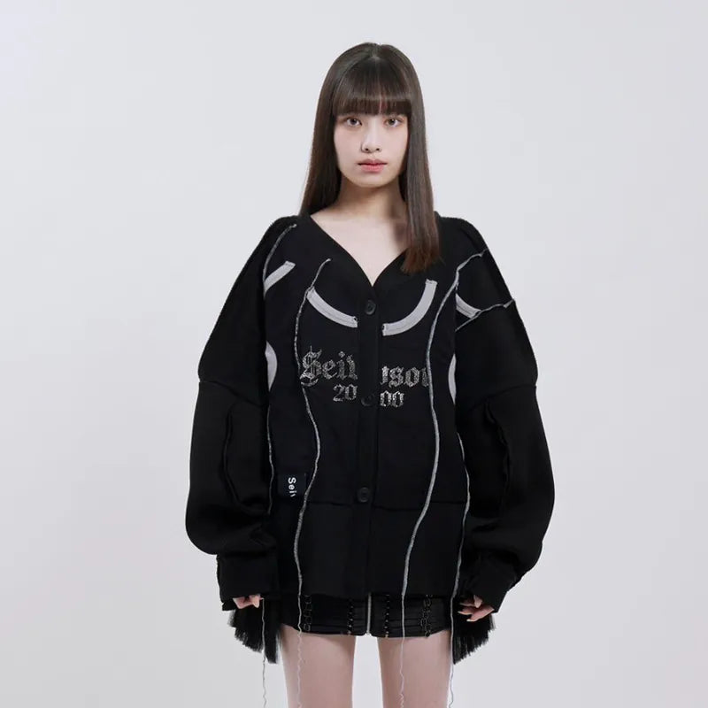 【 Seivson 2000 DIAMOND COLLECTION 】Fluid Sculptural Knit Cardigan ㄧBLACK