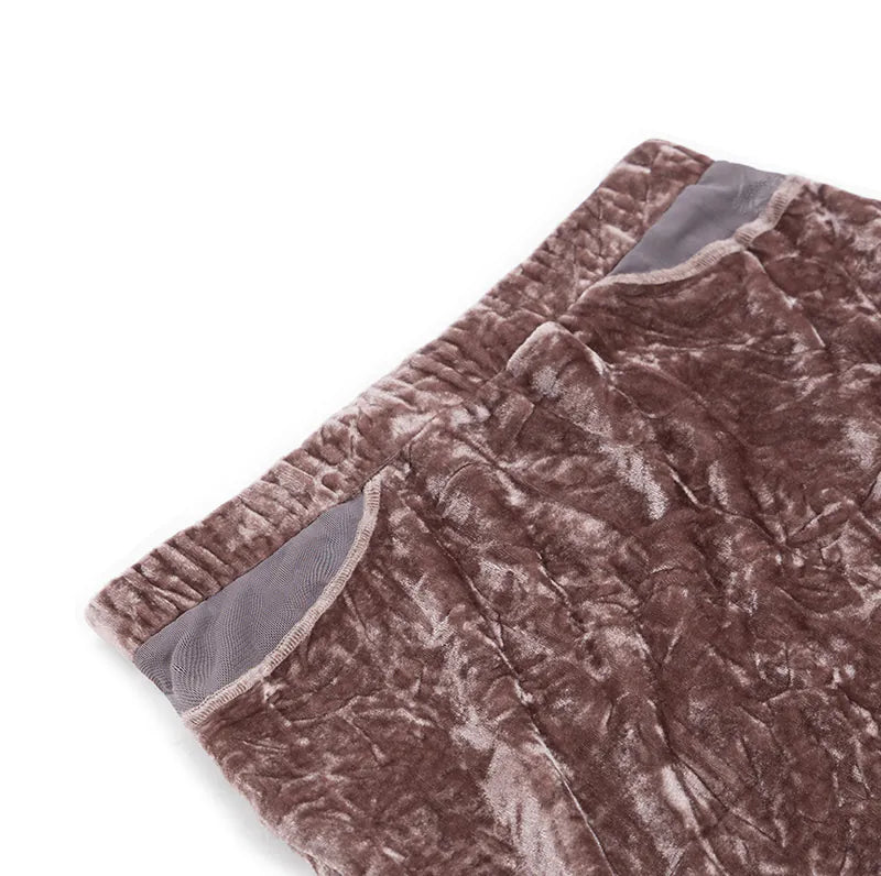 【Seivson 2024SS】光沢布とネットレースのパッチワークベロアスカート -ROSE PINK