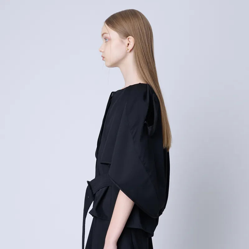 【 Seivson X るー:雲の夢 】Cloud 3D-Cut Cape Coat - BLACK