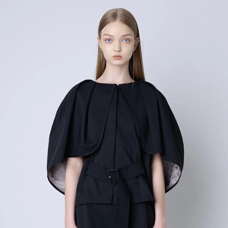 【 Seivson X るー:雲の夢 】Cloud 3D-Cut Cape Coat - BLACK