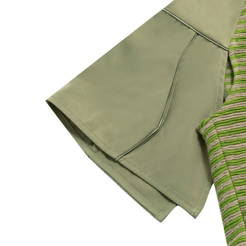 【Urban Cyber Collection】Futuristic Ribbed Collar Patchwork Polo Shirt - GREEN