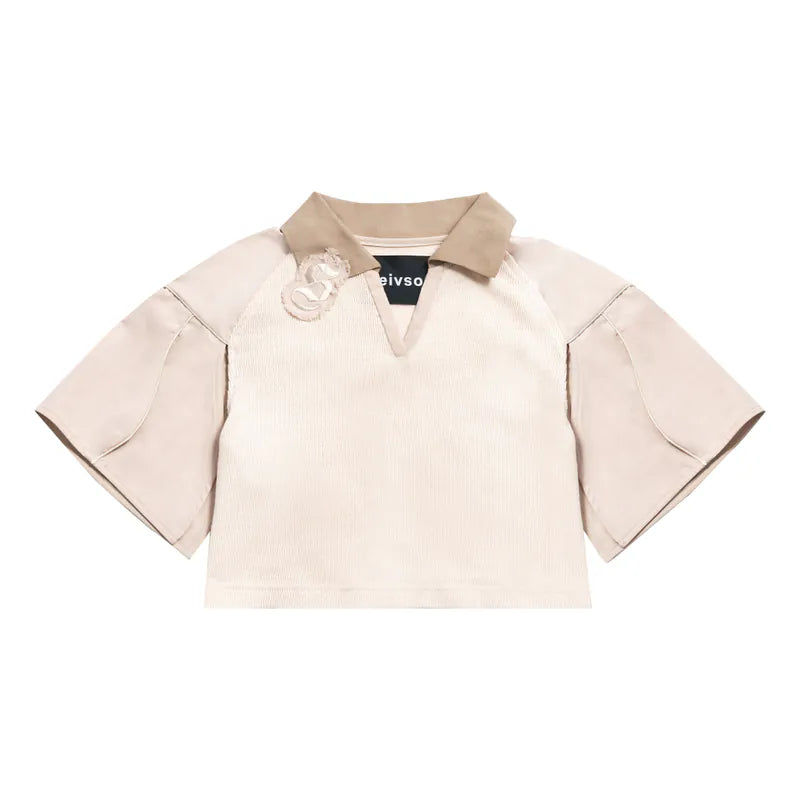 【Urban Cyber Collection】Futuristic Ribbed Collar Patchwork Polo Shirt - KAKHI