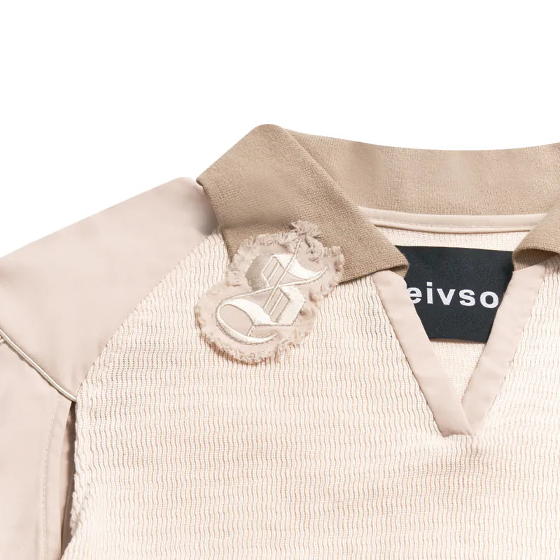 【Urban Cyber Collection】Futuristic Ribbed Collar Patchwork Polo Shirt - KAKHI