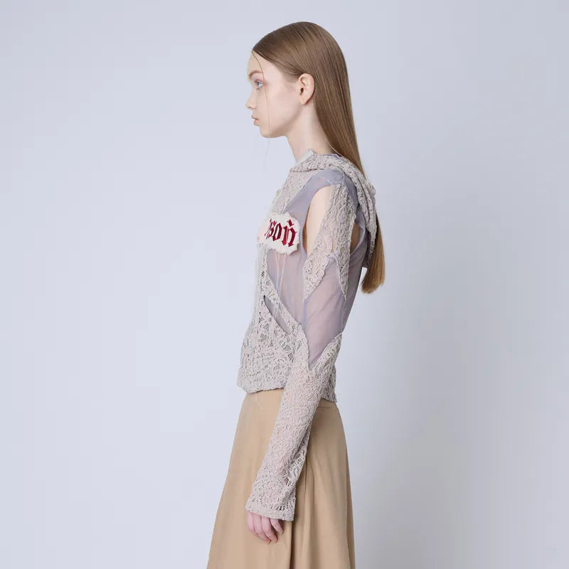 【Seivson 2024AW】Japanese Lace Spliced Hollow Sun Protection Jacket -KAKHI