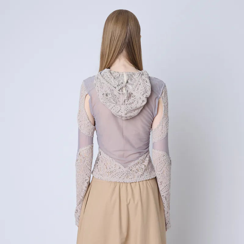 【Seivson 2024AW】Japanese Lace Spliced Hollow Sun Protection Jacket -KAKHI