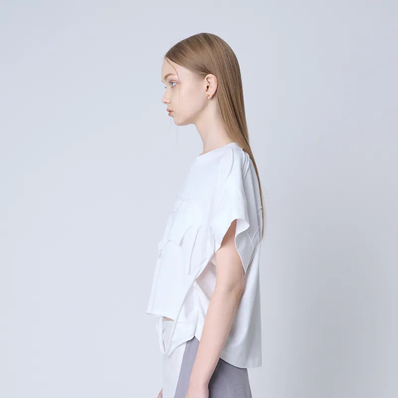 【Seivson 2024AW】 FAUX-SKIN TRACES T-SHIRT WHITE