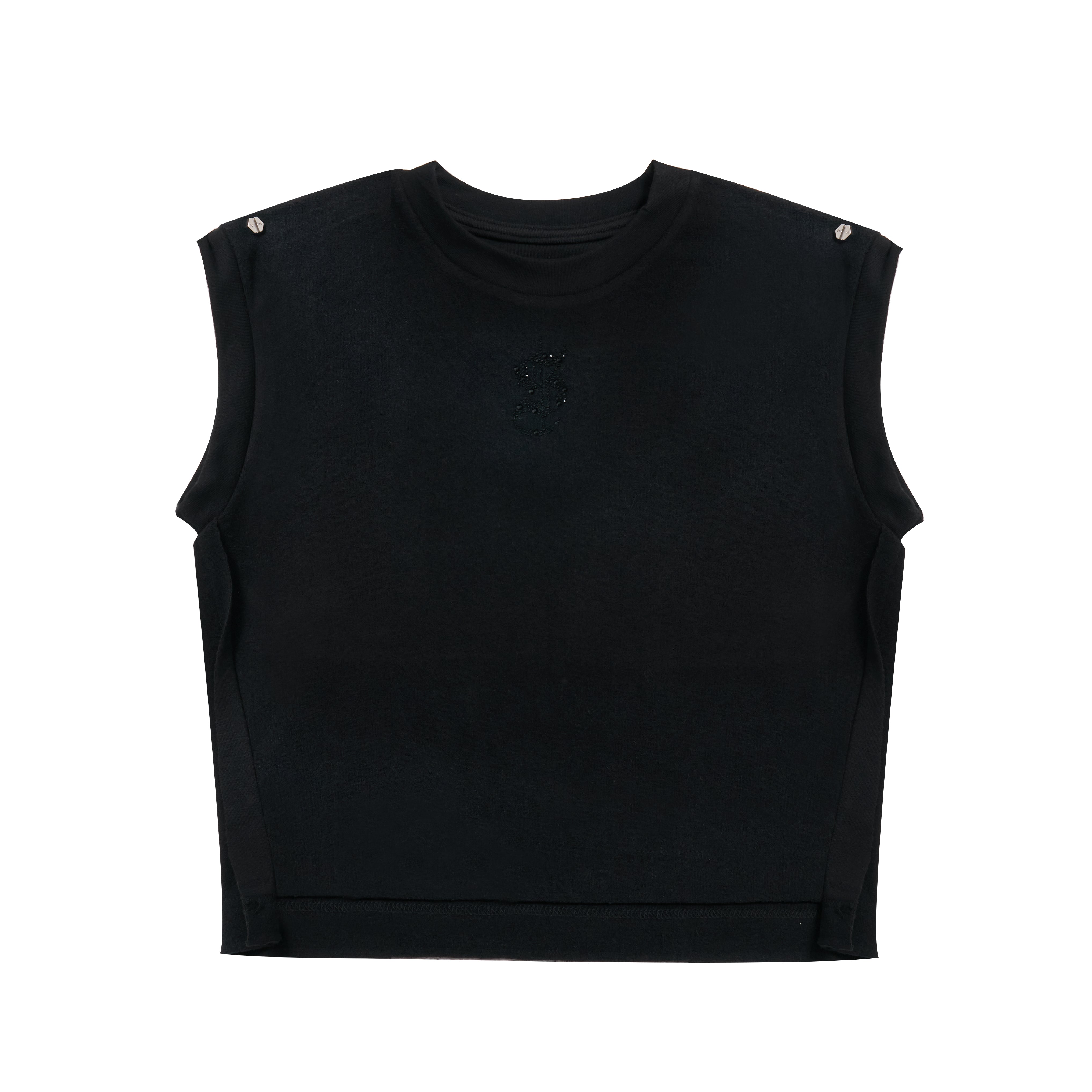 【S$ Diamond Dollar Collection】Exposed Stitch Diamond Dollar Logo Vest - BLACK