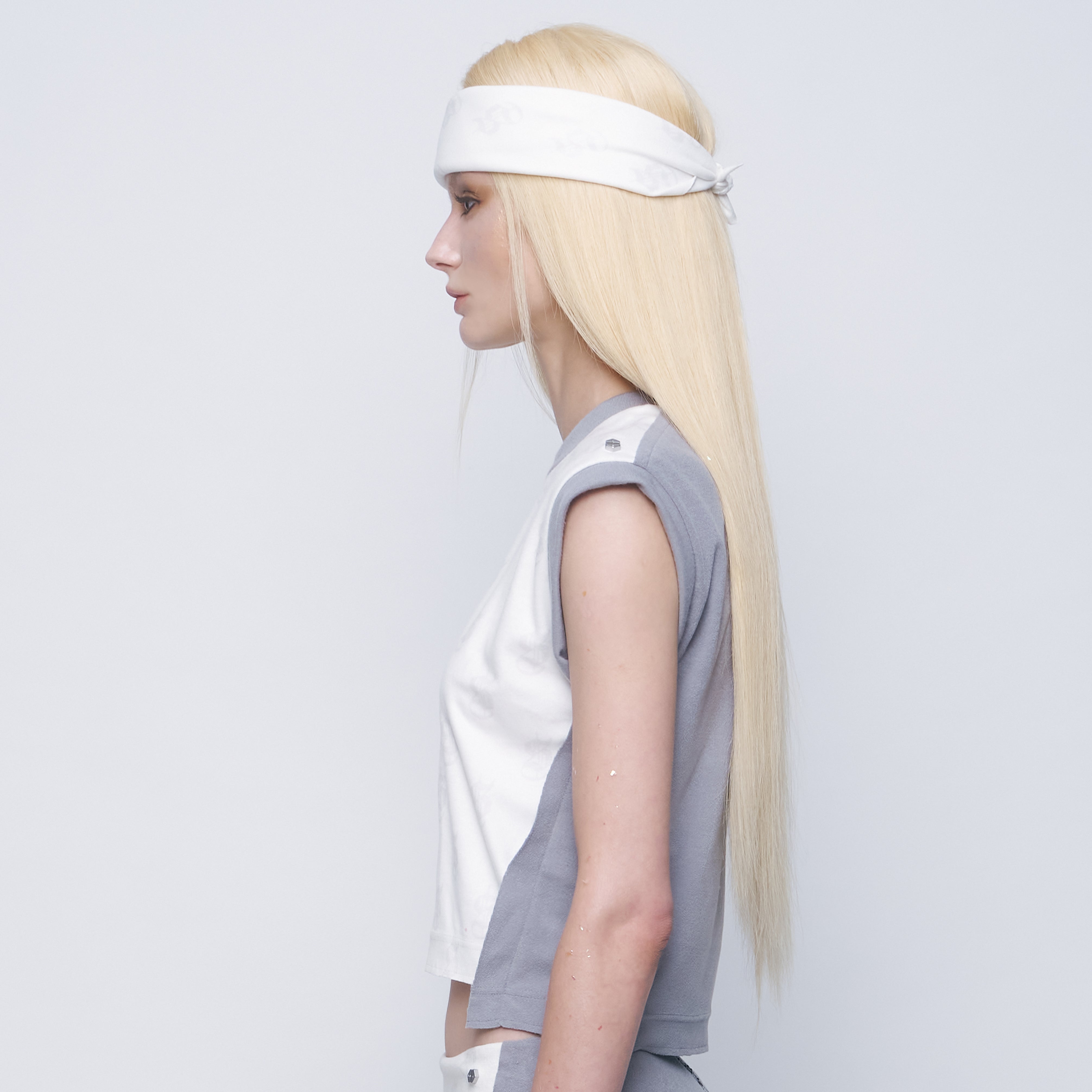 【S$ Diamond Dollar Collection】Exposed Stitch Diamond Dollar Logo Vest - WHITE-GRAY Pattern