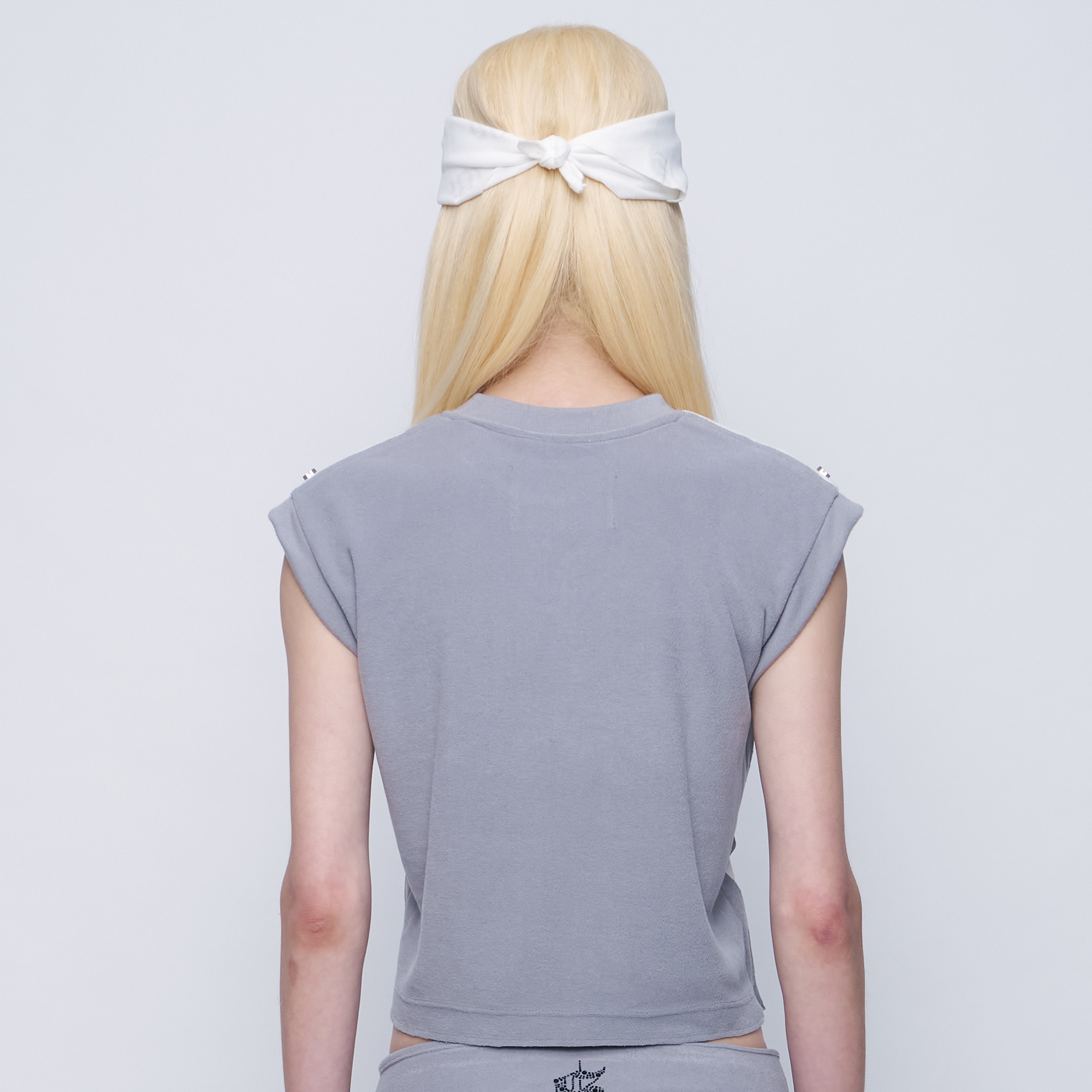 【S$ Diamond Dollar Collection】Exposed Stitch Diamond Dollar Logo Vest - WHITE-GRAY Pattern