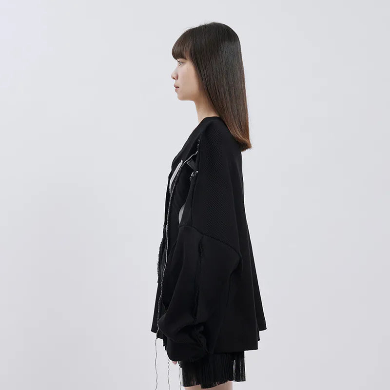 【 Seivson 2000 DIAMOND COLLECTION 】Fluid Sculptural Knit Cardigan ㄧBLACK