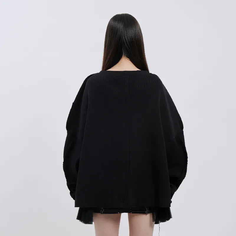 【 Seivson 2000 DIAMOND COLLECTION 】Fluid Sculptural Knit Cardigan ㄧBLACK