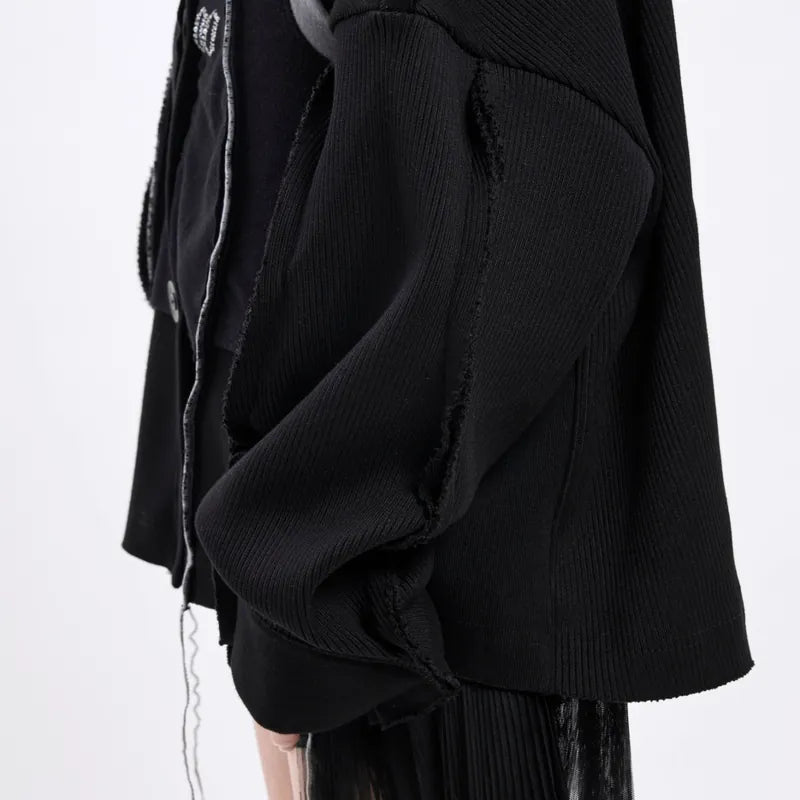 【 Seivson 2000 DIAMOND COLLECTION 】Fluid Sculptural Knit Cardigan ㄧBLACK