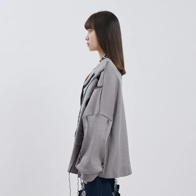 【 Seivson 2000 DIAMOND COLLECTION 】Fluid Sculptural Knit Cardigan ㄧGRAY