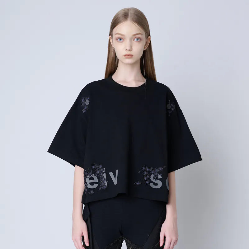 【Seivson JAPAN “さくら 桜 ” 】限定ショート丈T-shirt - BLACK