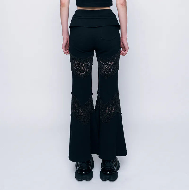 【Urban Cyber Collection】2-Way Layered V-Cut Lace Pants - BLACK