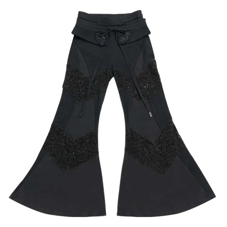 【Urban Cyber Collection】2-Way Layered V-Cut Lace Pants - BLACK