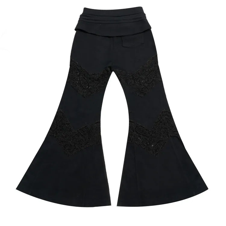 【Urban Cyber Collection】2-Way Layered V-Cut Lace Pants - BLACK