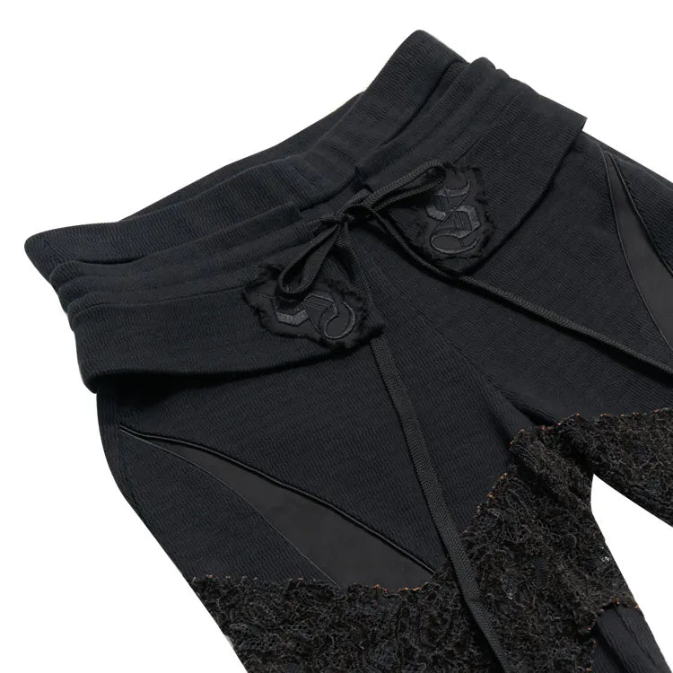 【Urban Cyber Collection】2-Way Layered V-Cut Lace Pants - BLACK