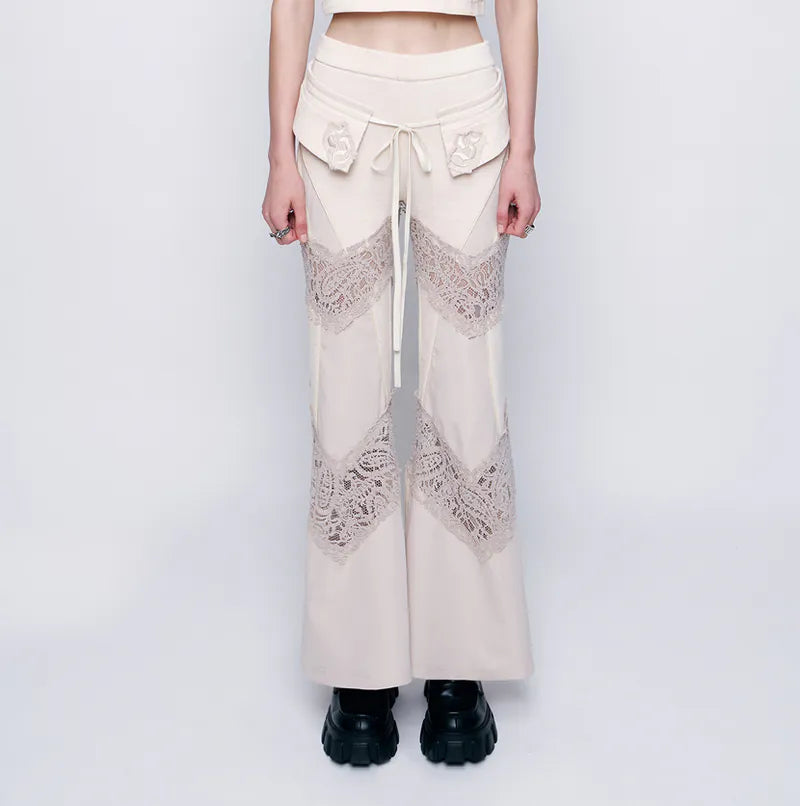 【Urban Cyber Collection】2-Way Layered V-Cut Lace Pants - KAKHI