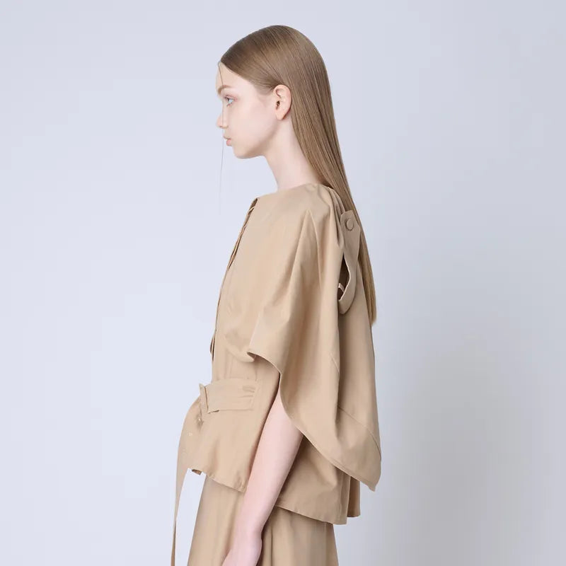 【 Seivson X るー：雲の夢 】Cloud 3D-Cut Cape Coat - KHAKI