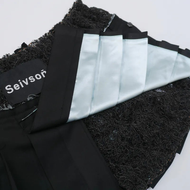 【Seivson 2000 Diamond Collection】レースパッチワークショートパンツスカート -BLACK