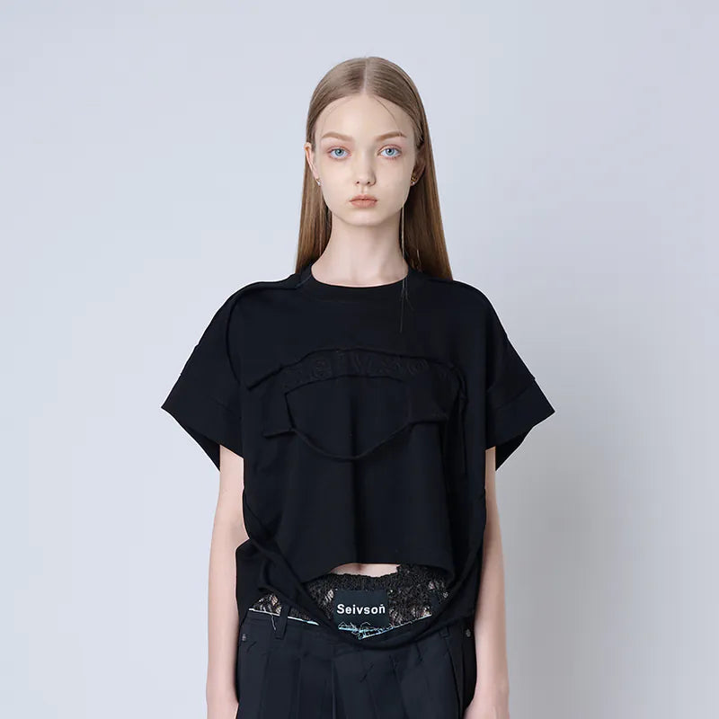 【Seivson 2024AW】 FAUX-SKIN TRACES T-SHIRT BLACK