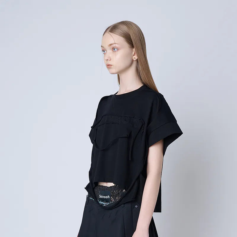 【Seivson 2024AW】 FAUX-SKIN TRACES T-SHIRT BLACK