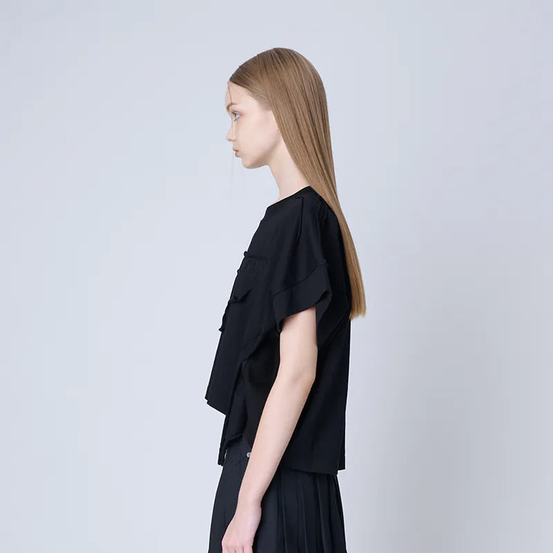 【Seivson 2024AW】 FAUX-SKIN TRACES T-SHIRT BLACK