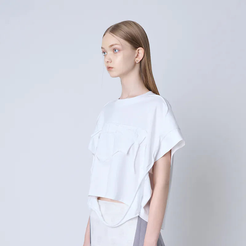 【Seivson 2024AW】 FAUX-SKIN TRACES T-SHIRT WHITE