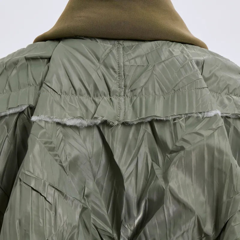 【Seivson 25SS】Deconstructed Hollow-Out Ruched Heavy-Processed MA-1 Bomber Jacket ㄧ Green