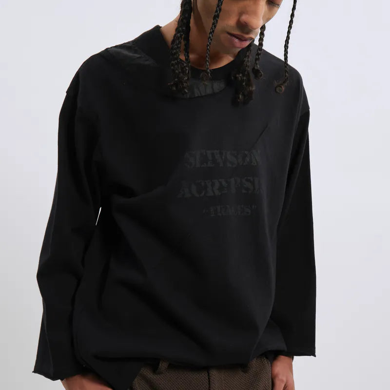 【Seivson X (A)crypsis®】MA-1 Multi-Processed Asymmetric Pleated T-Shirt ㄧ Black