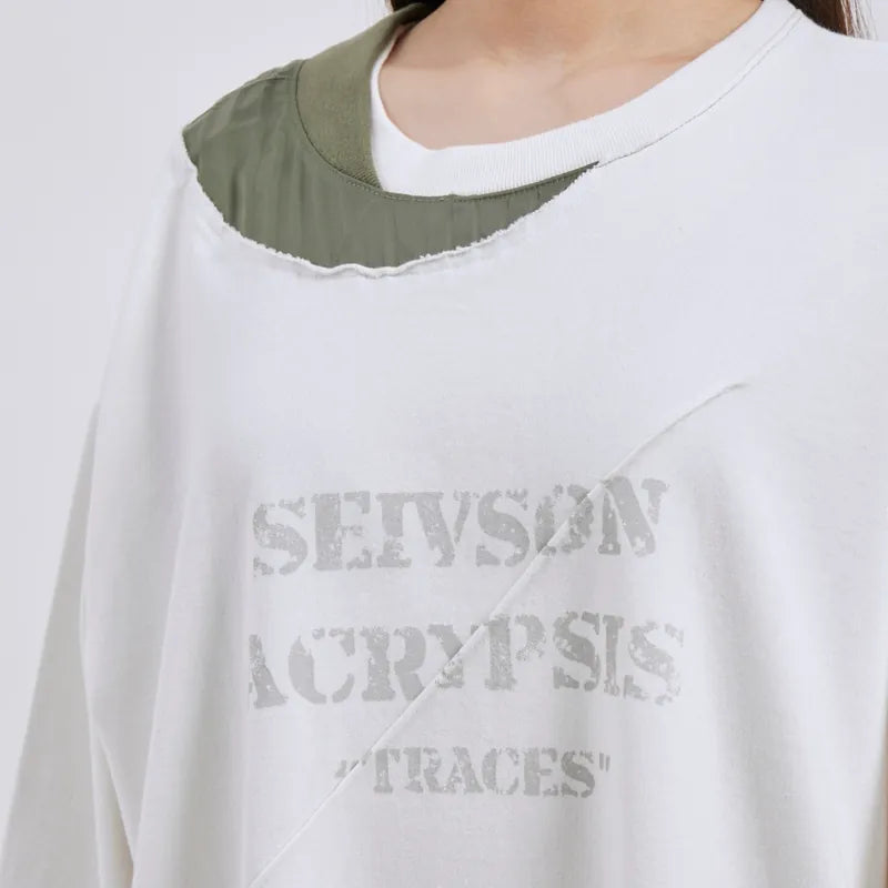 【Seivson X (A)crypsis®】 MA-1 Multi-Processed Asymmetric Pleated T-Shirt ㄧ White